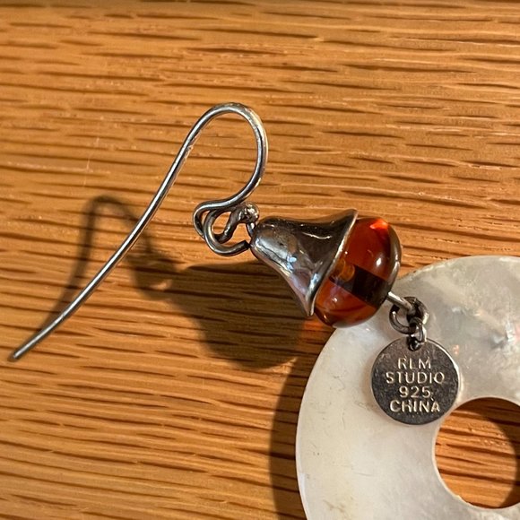 RLM Studio MOP Disks with Art Glass Bead Dangle Earrings - Picture 2 of 2